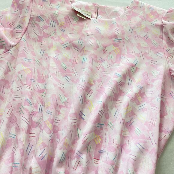 VTG 90s Pellini Petites Patterned Polyester Dress size 9/10 Pink Longsleeve - Picture 2 of 10